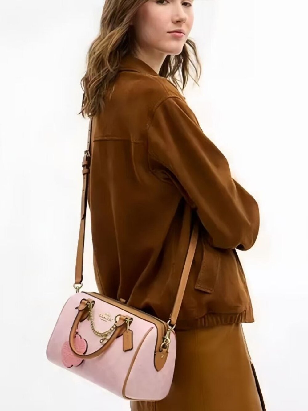 Coach Medium Rowan Satchel In Signature Canvas Powder Pink With Charms - Picture 6 of 11